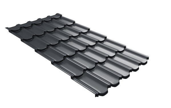 Металлочерепица квинта плюс с 3D резом 0,5 Satin Мatt RAL 7024 мокрый асфальт купить в Самаре
